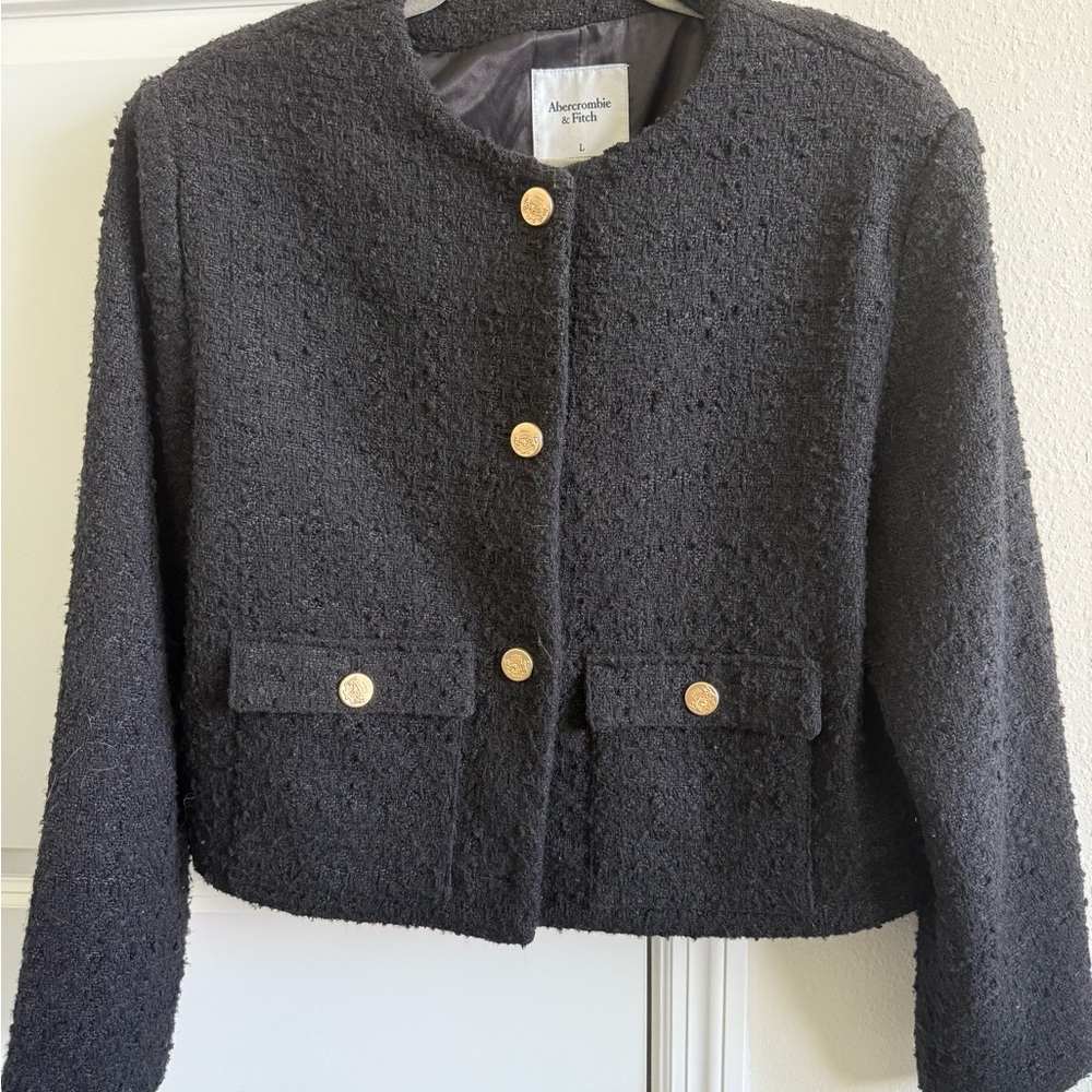 Abercrombie Black Women's Boucle Jacket with Gold Buttons